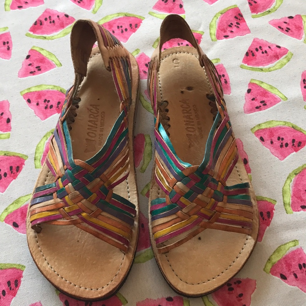 Leather slip on sandals